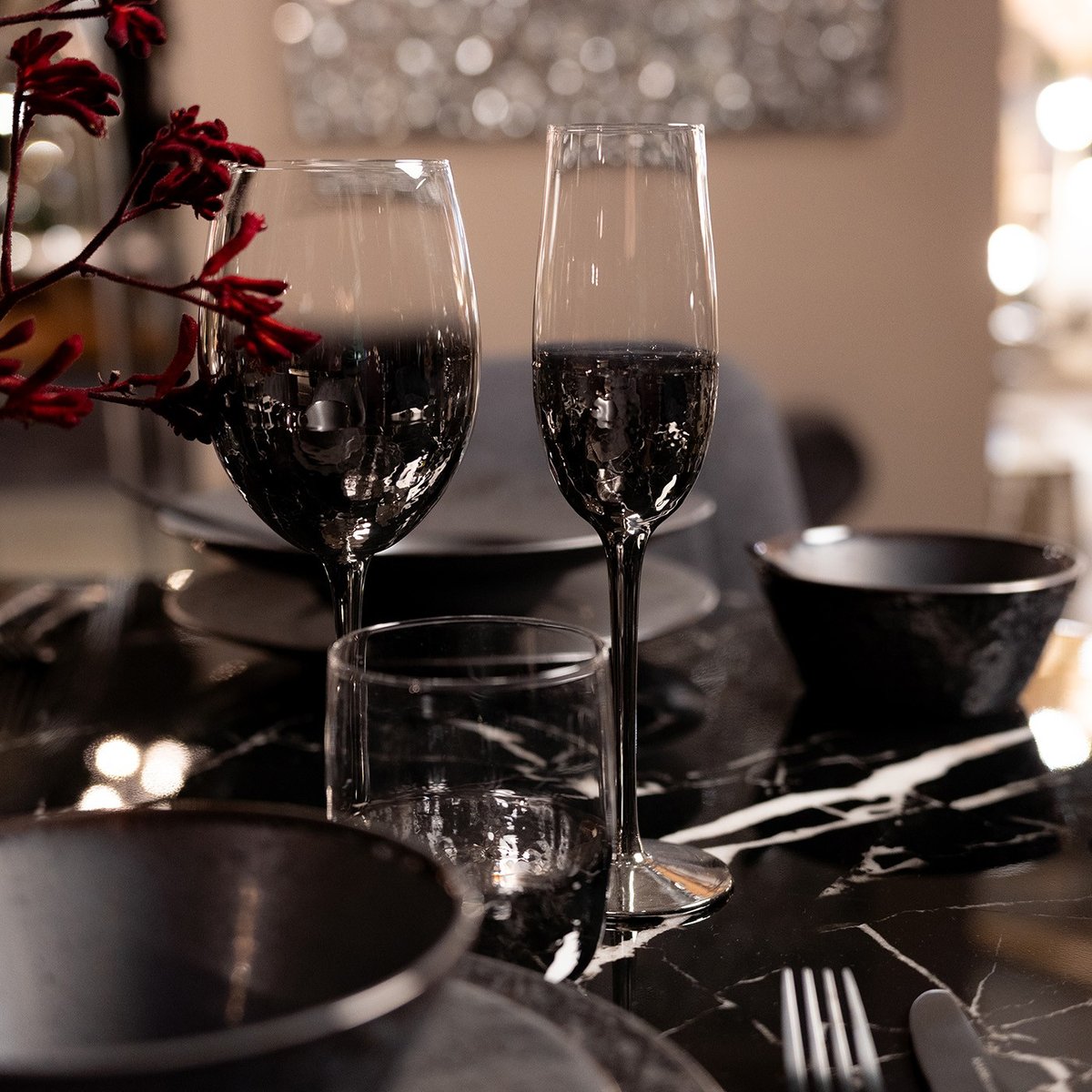 Lot de 4 flûtes à champagne, NIGHT SKY argent, KARE DESIGN
