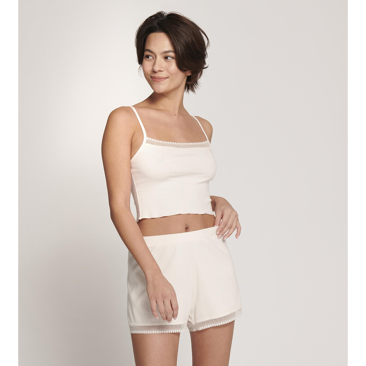 Go Ribbed Boxer Shorts angora ecru, SLOGGI