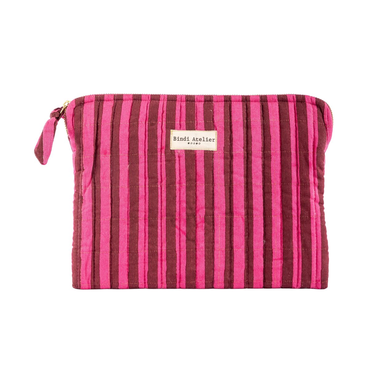 Pochette plate en coton matelassé rose berry, BINDI ATELIER