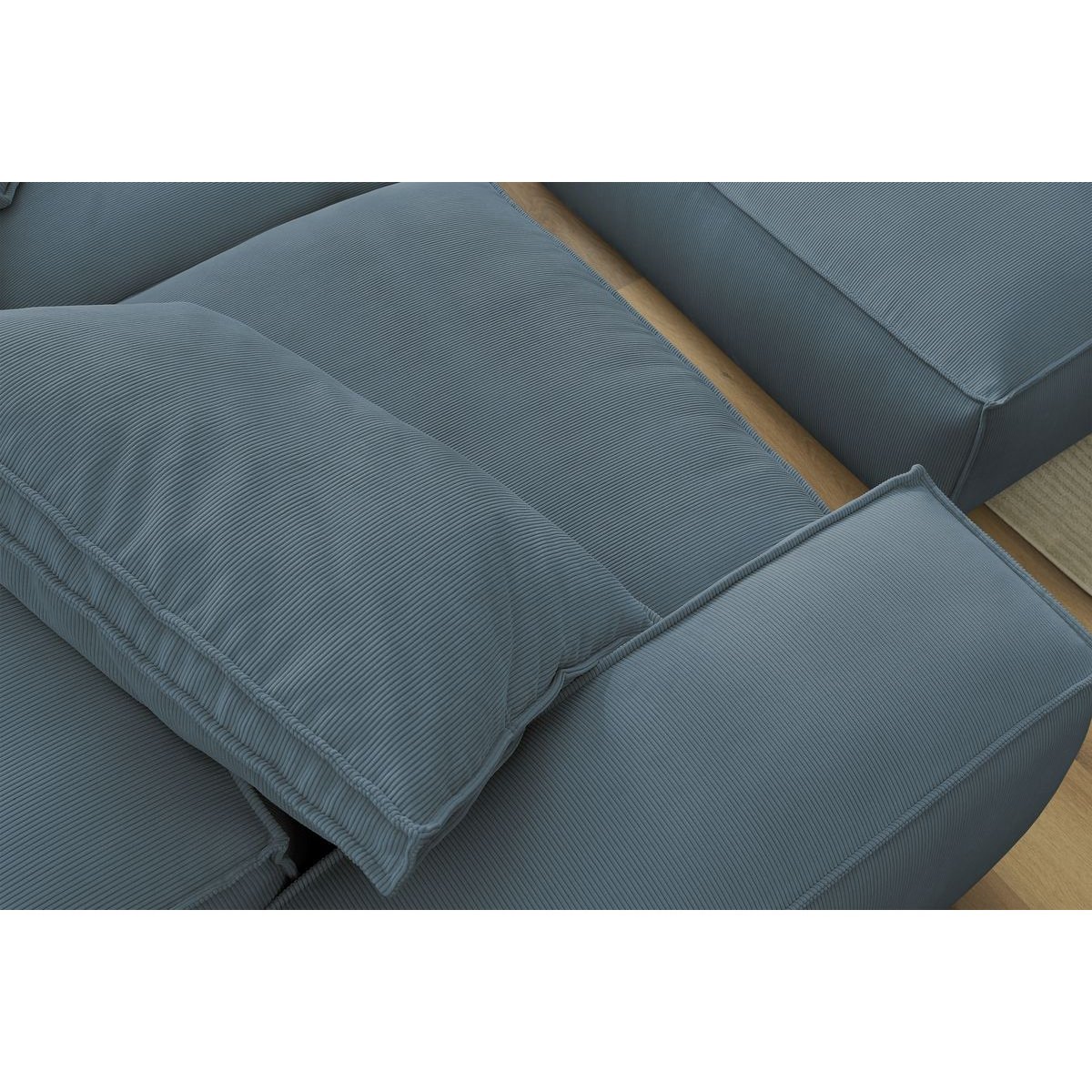 Canapé droit fixe 3 places en velours côtelé avec pouf, BOHEME bleu foncé, BOBOCHIC