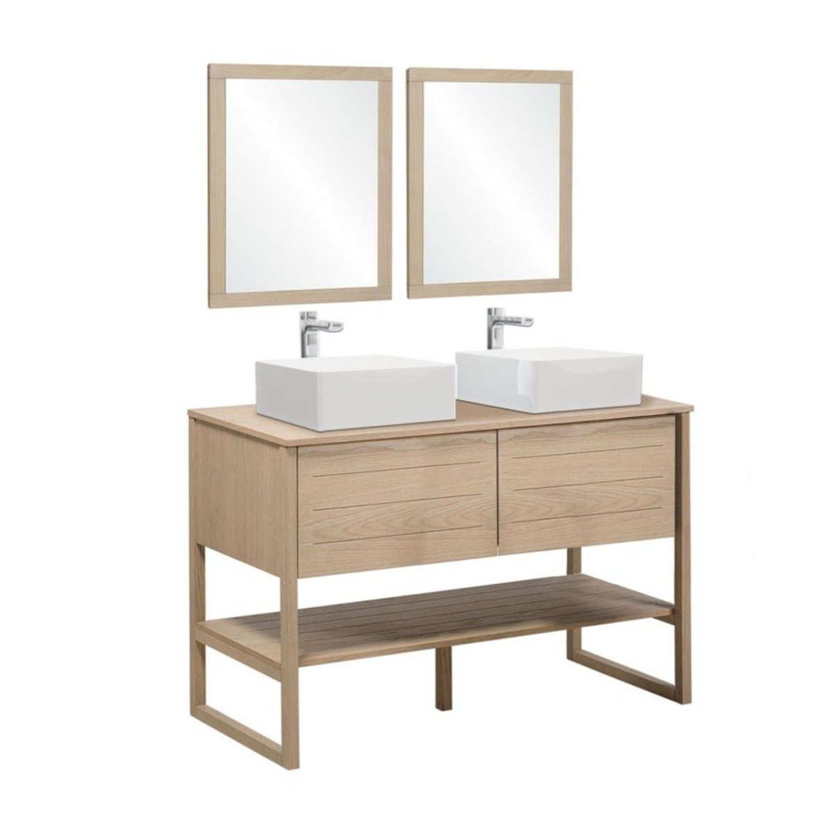 Meuble double +vasque +miroir ATOLL bois clair, MOB IN