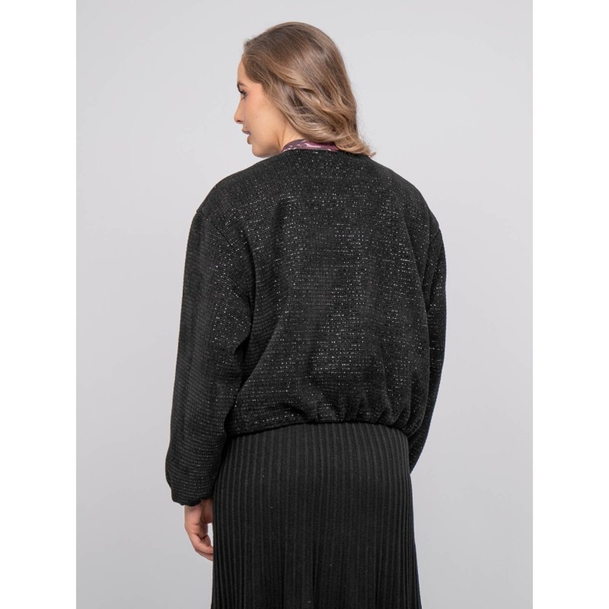 Blouson Bomber Tweed Pailleté Uldia noir, DONA LISA