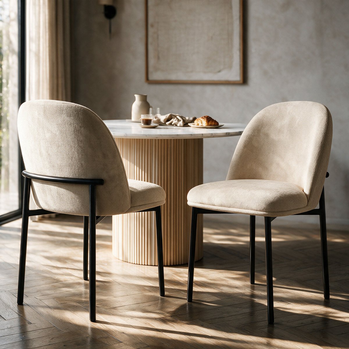 Lot de 2 chaises en tissu - NOAH beige, MAISON PAVANE