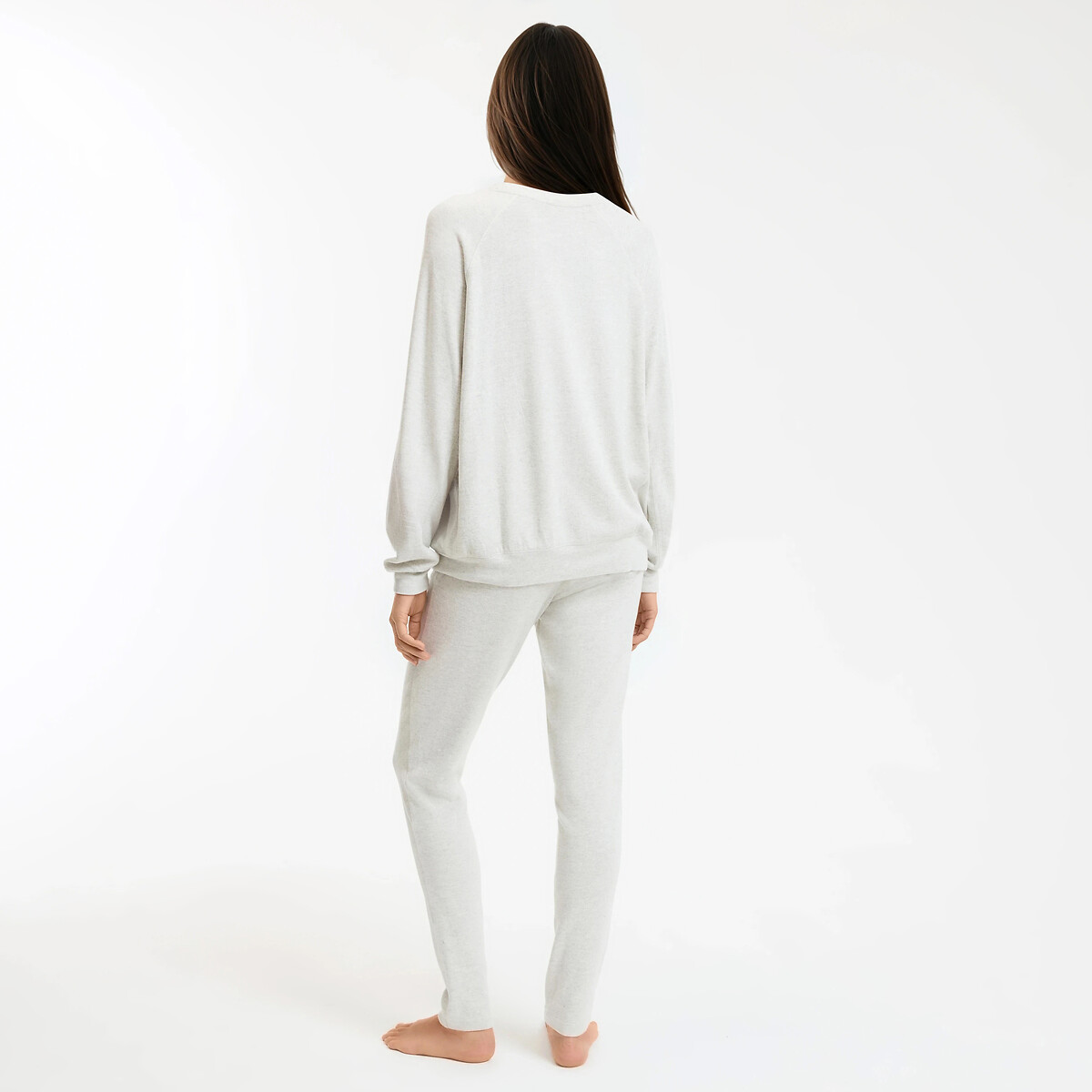 Pyjama en maille grattée, toute douce gris chiné, LA REDOUTE COLLECTIONS