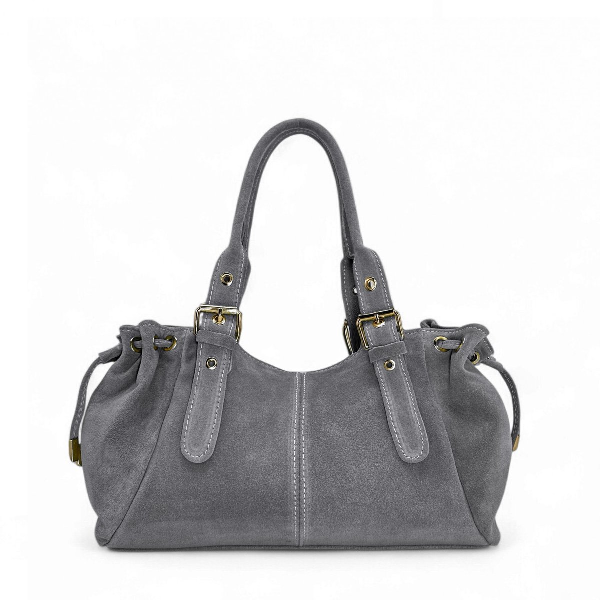 Sac bowling en croûte de cuir PRINCESSE SUEDE gris moyen, OH MY BAG