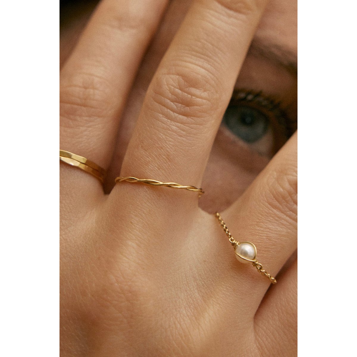 Bague chaînette Enlacé - Perle de culture - Or 750‰ perle de culture, YAY PARIS