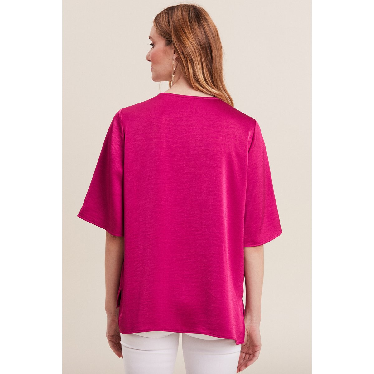 Blouse manches 3/4 satin rose fushia, BREAL
