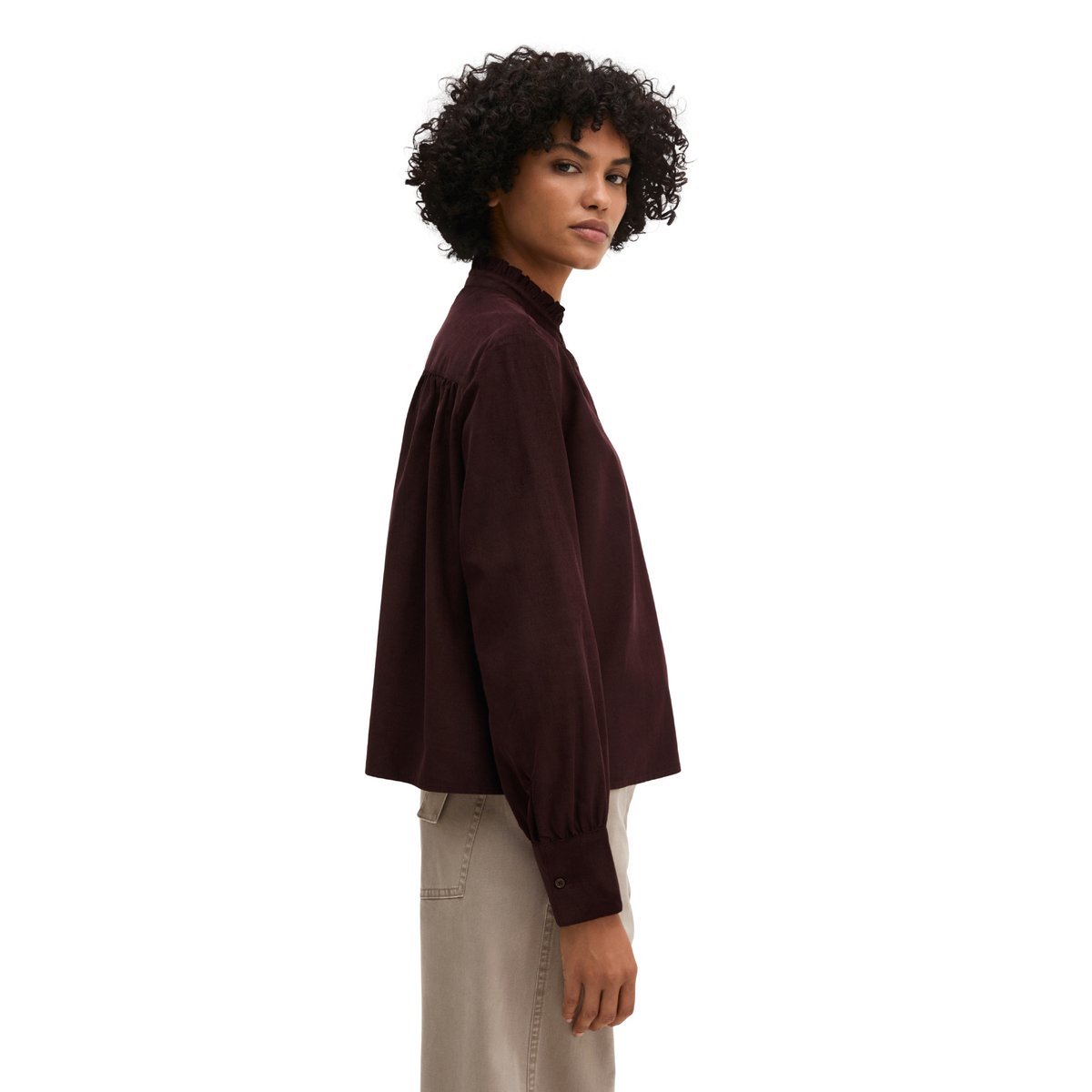 Blouse à volants regular en qualité velours côtelé rouge, MARC O'POLO