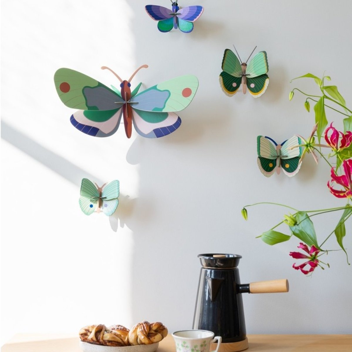 Papillon mural décoratif  Fern Striped Butterflies set de 3 vert, STUDIO ROOF