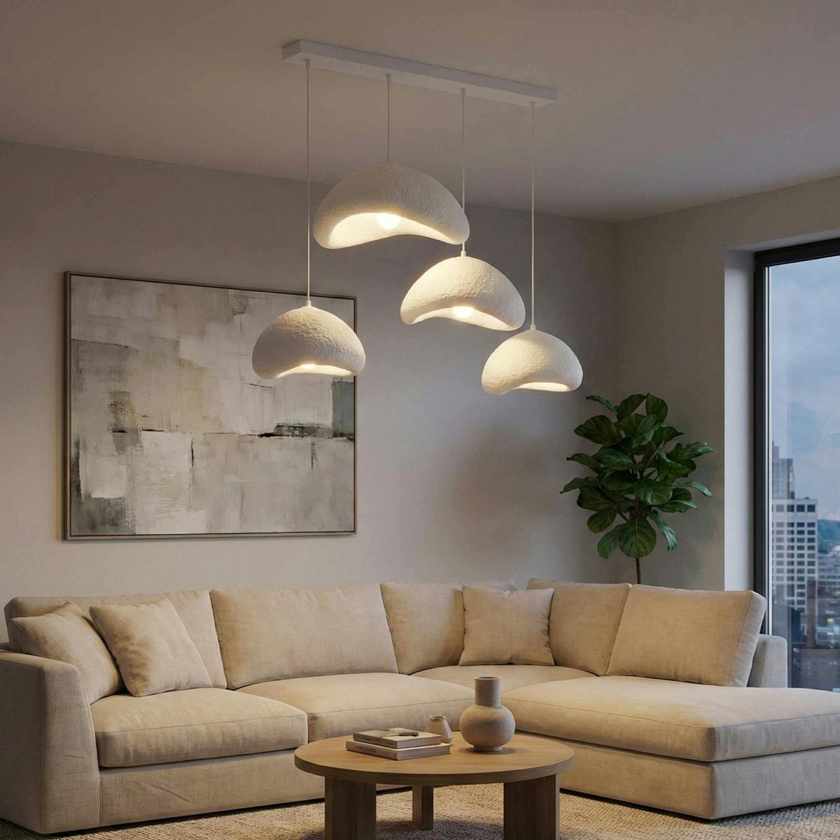 Suspension 4 lampes ajustables L150 cm NOXIS blanc, PIER IMPORT