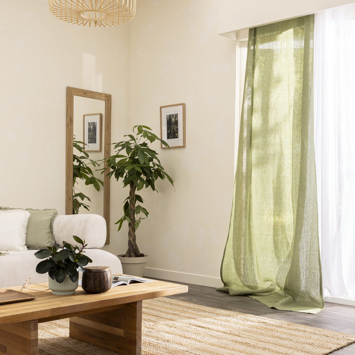 Rideau tamisant en lin, LENAYA vert, INSPIRE