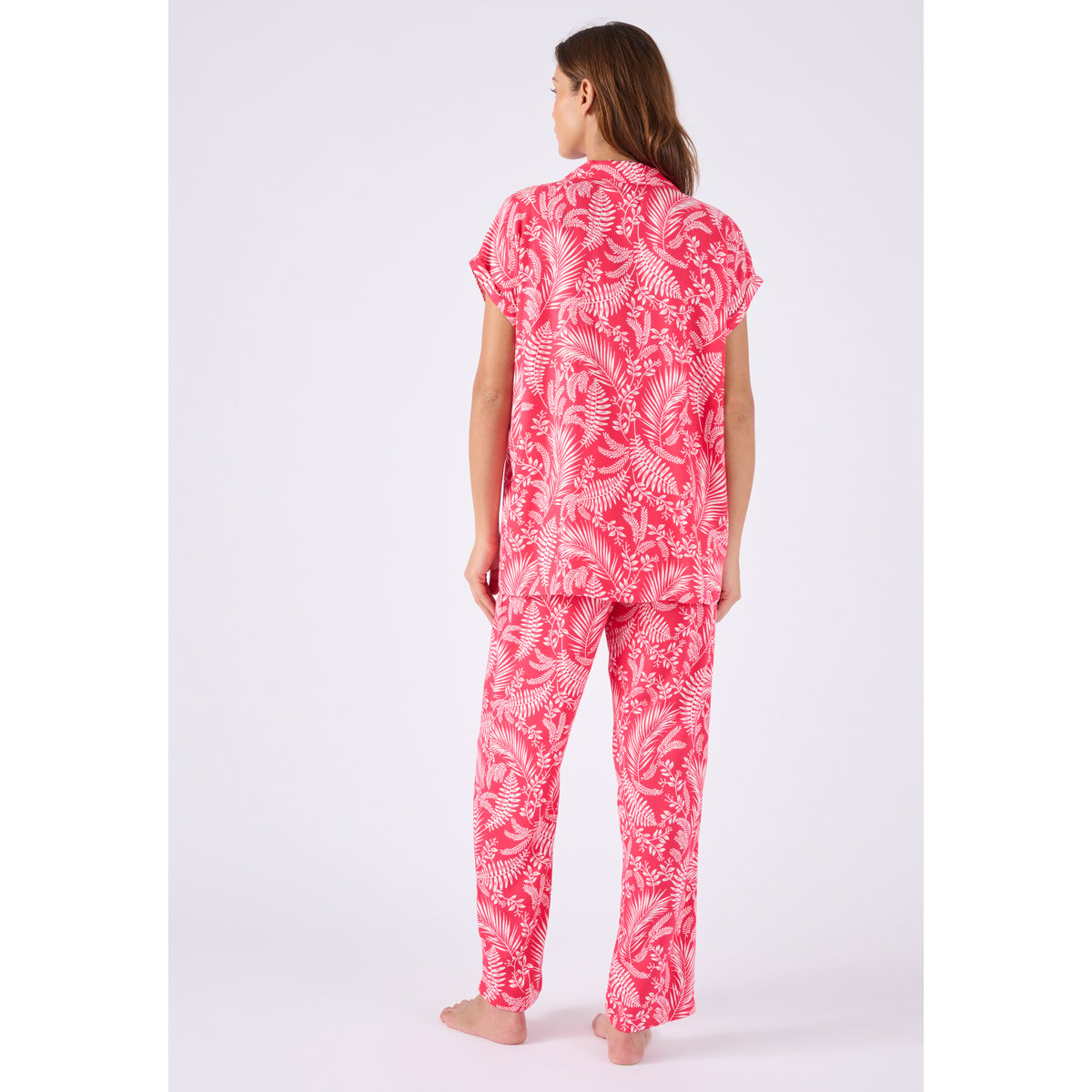 Pyjama en pure viscose rose feuillage, DAMART
