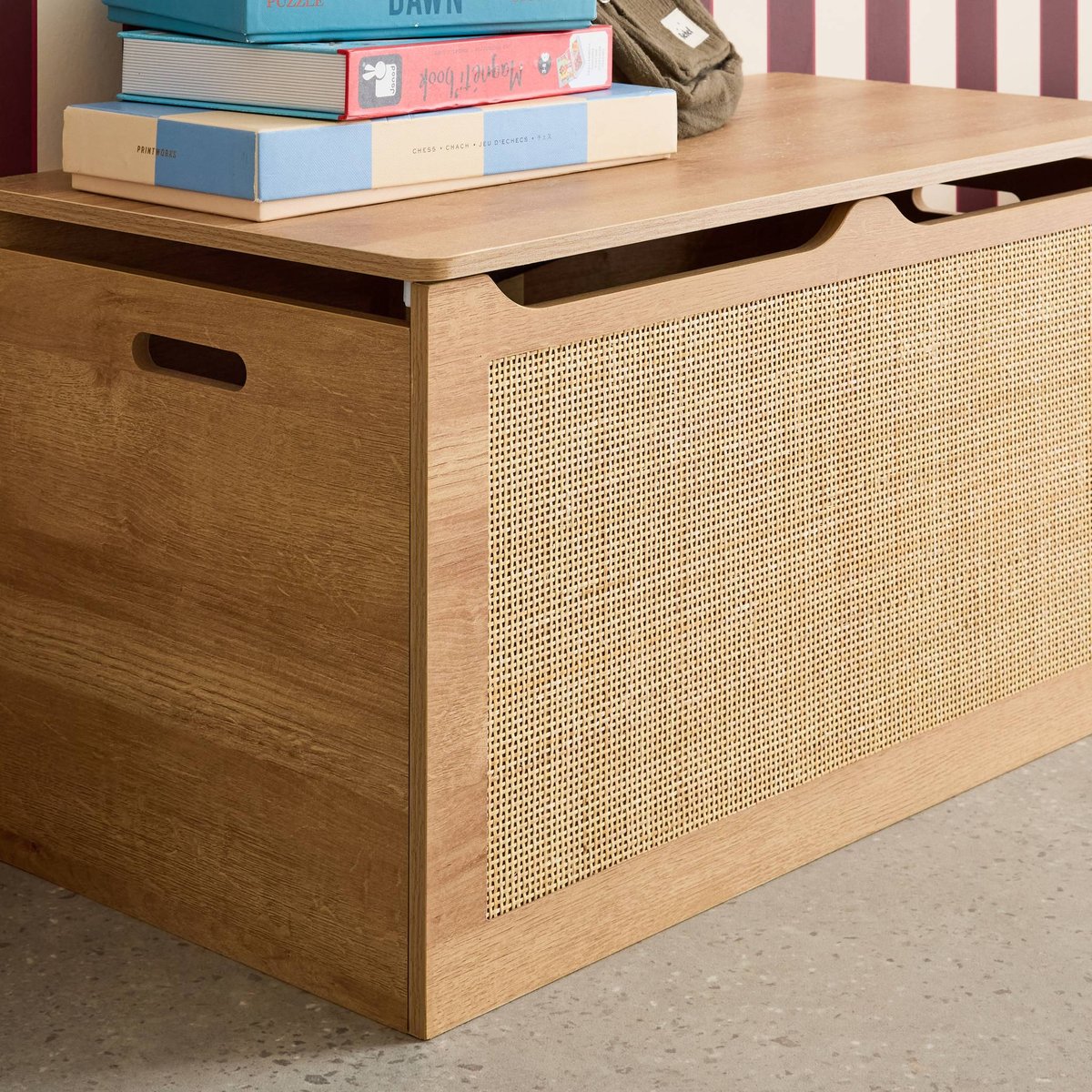 Coffre à jouets enfant décor bois et cannage BOHÈME naturel, SWEEEK