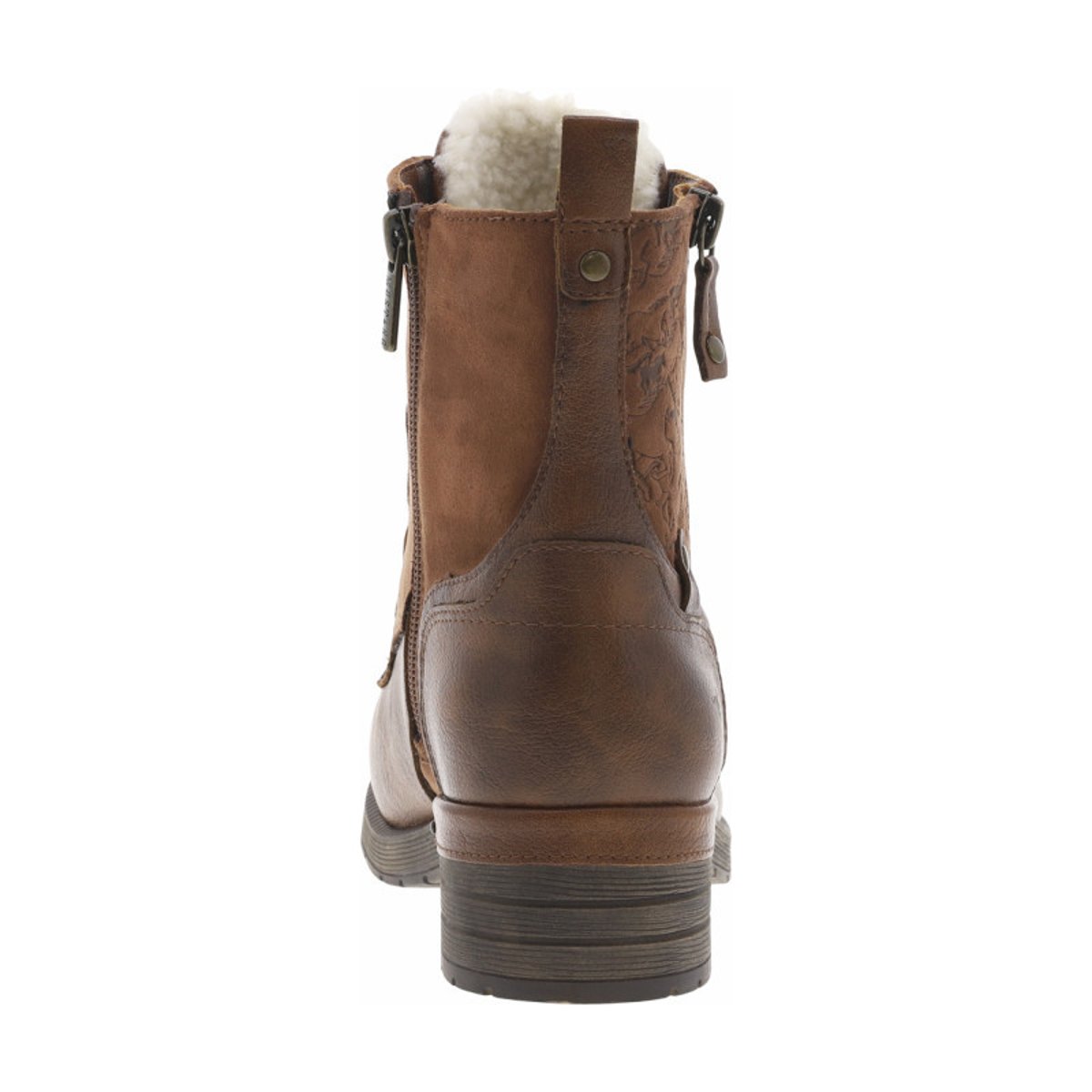 Bottines brunes à talon décroché bas avec un zip et des lacets ronds brunes, MUSTANG