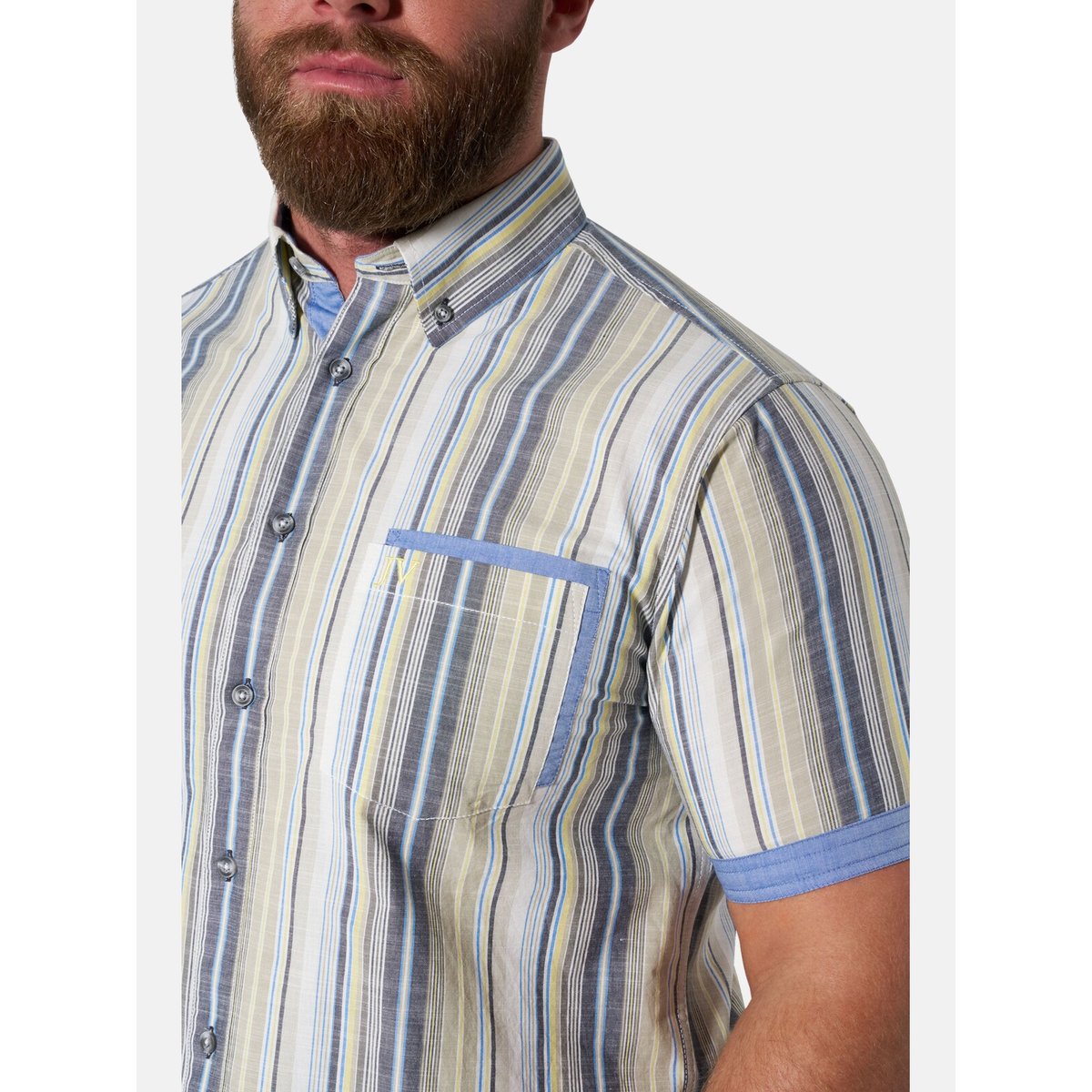 Chemise à manches courtes ROREK beige rayé, JAN VANDERSTORM