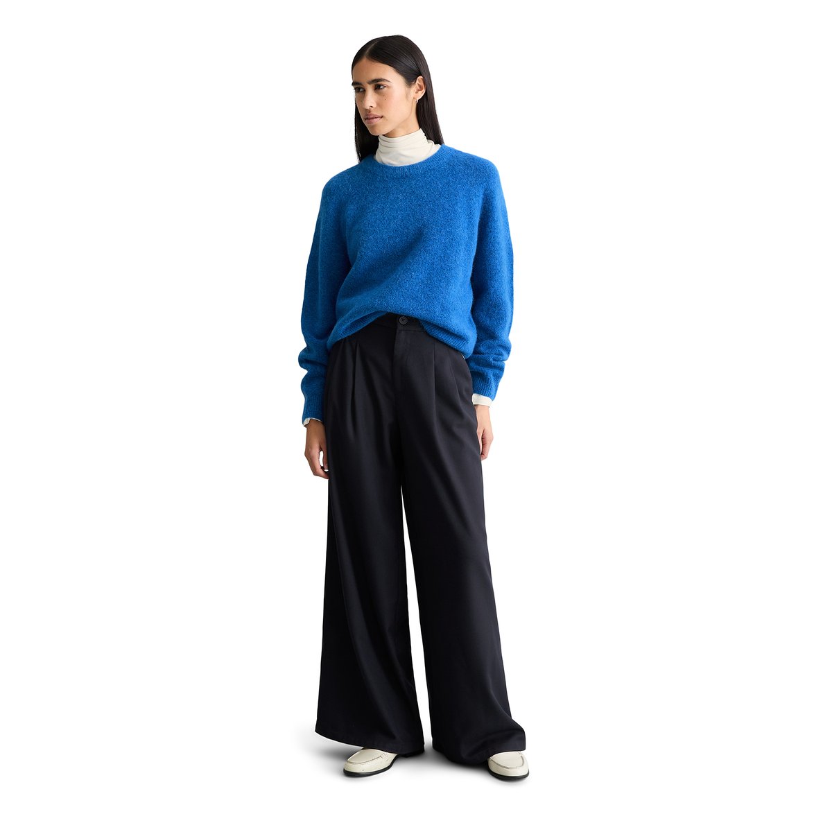Pull en maille relaxed en mélange de laine d'alpaga douillette bleu moyen, MARC O’POLO DENIM