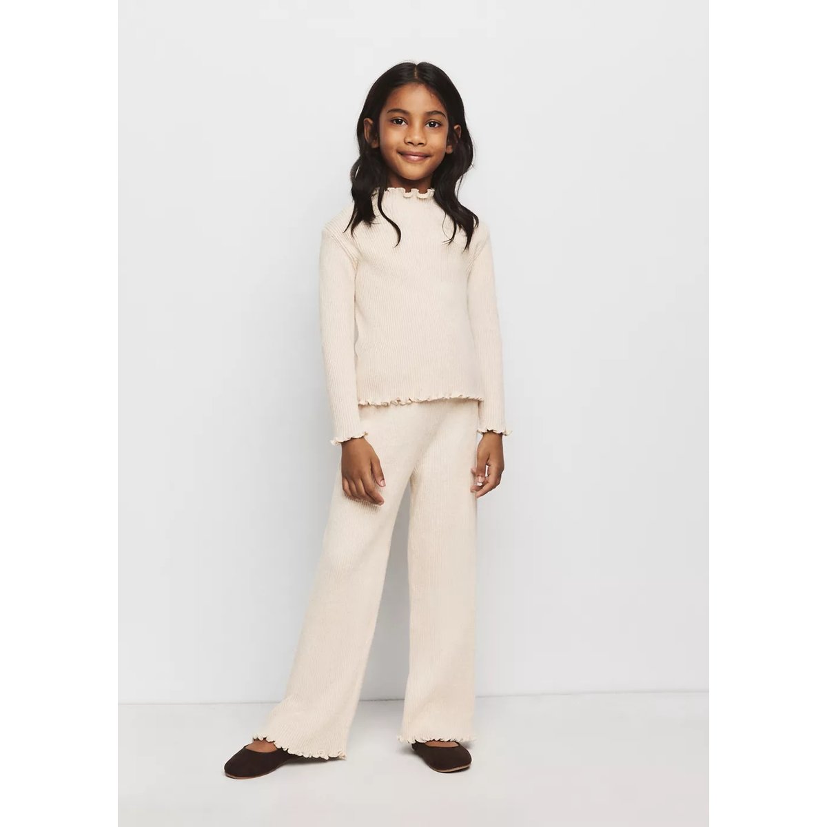 Pantalon maille côtelée beige, MANGO BABY