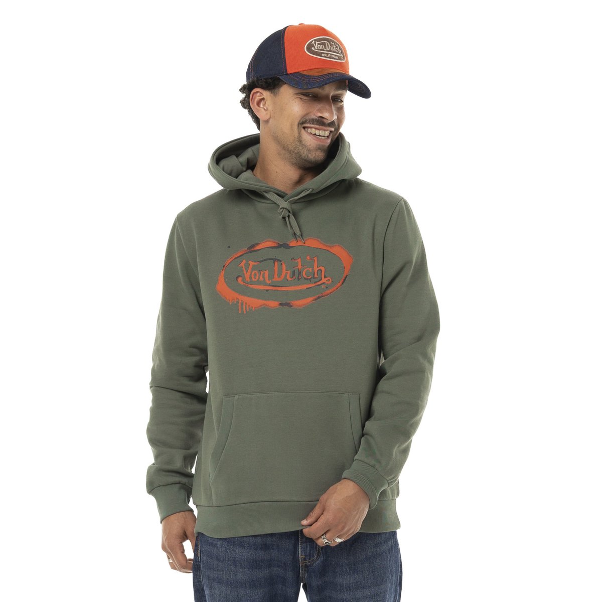 Sweat À capuche Cordon de serrage Tag kaki/orange/noir, VON DUTCH