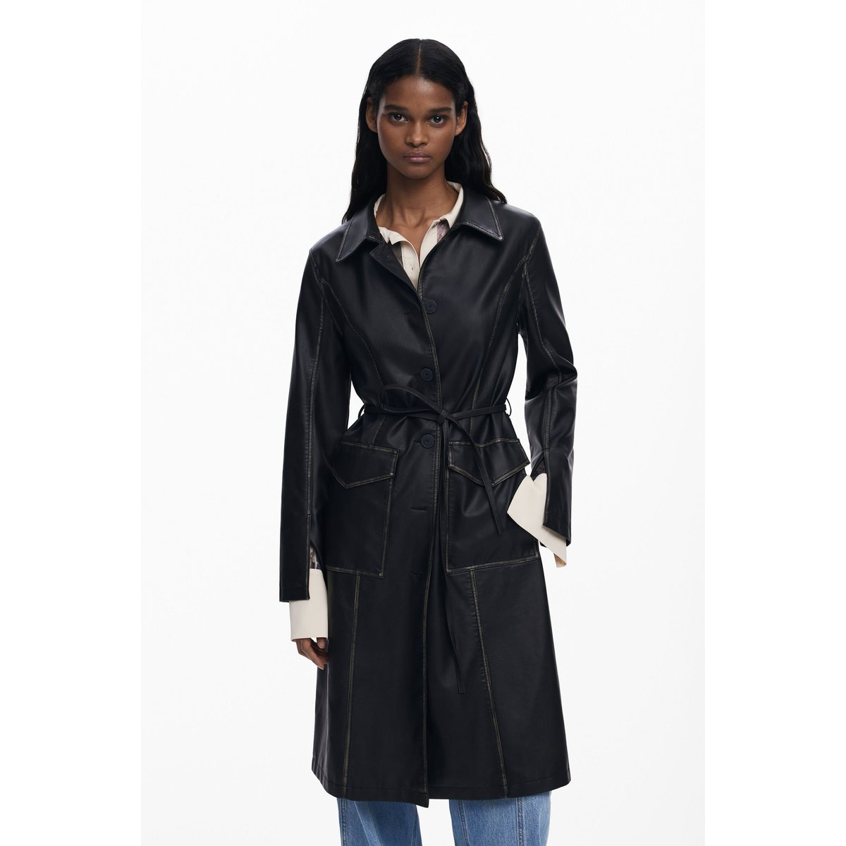 Veste longue effet cuir noir, DESIGUAL