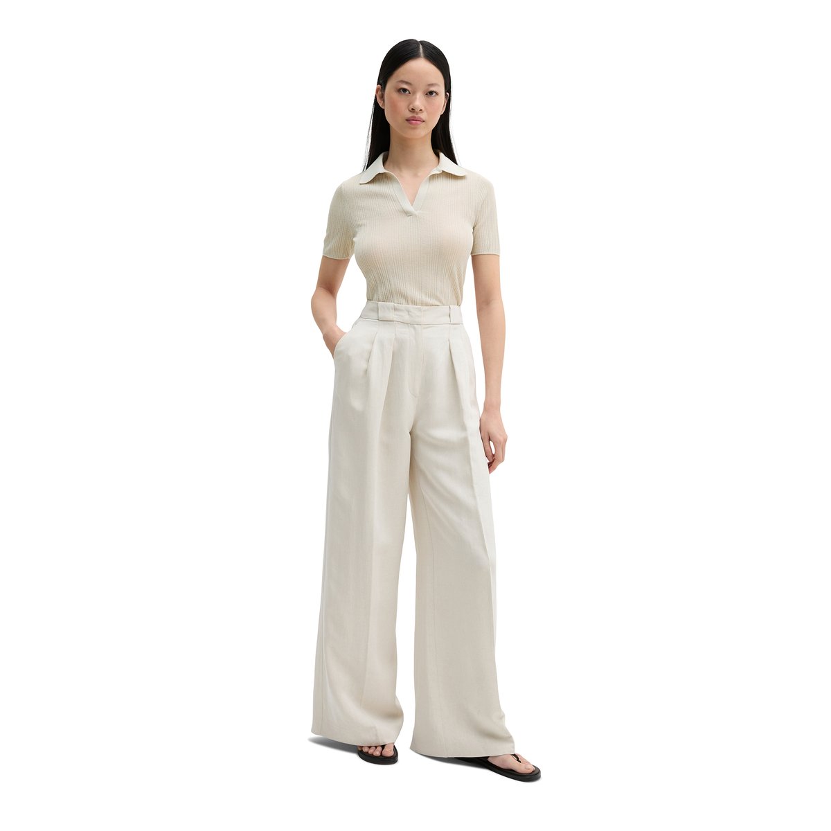 Polo en maille côtelée slim en noble mélange viscose-lin gris clair, MARC O'POLO