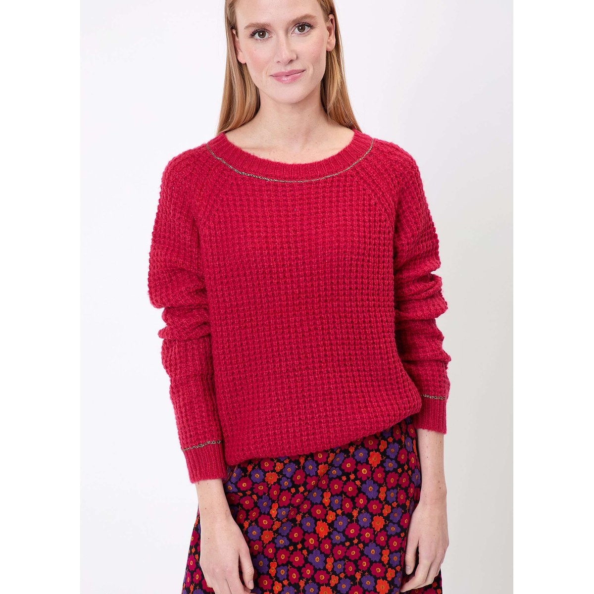Pull court en maille uni CESAIRE rouge, PRINCESSE NOMADE