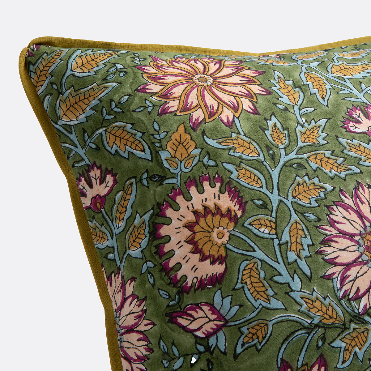 Shandira Block Print Cotton Cushion Cover green/burgundy, LA REDOUTE INTERIEURS