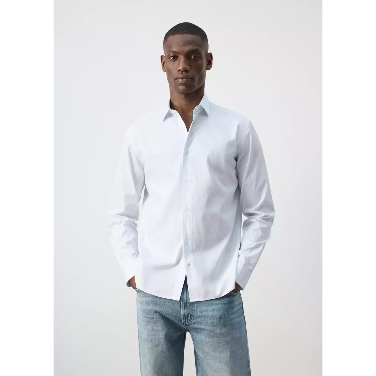 Chemise coton rayures regular-fit blanc, MANGO MAN