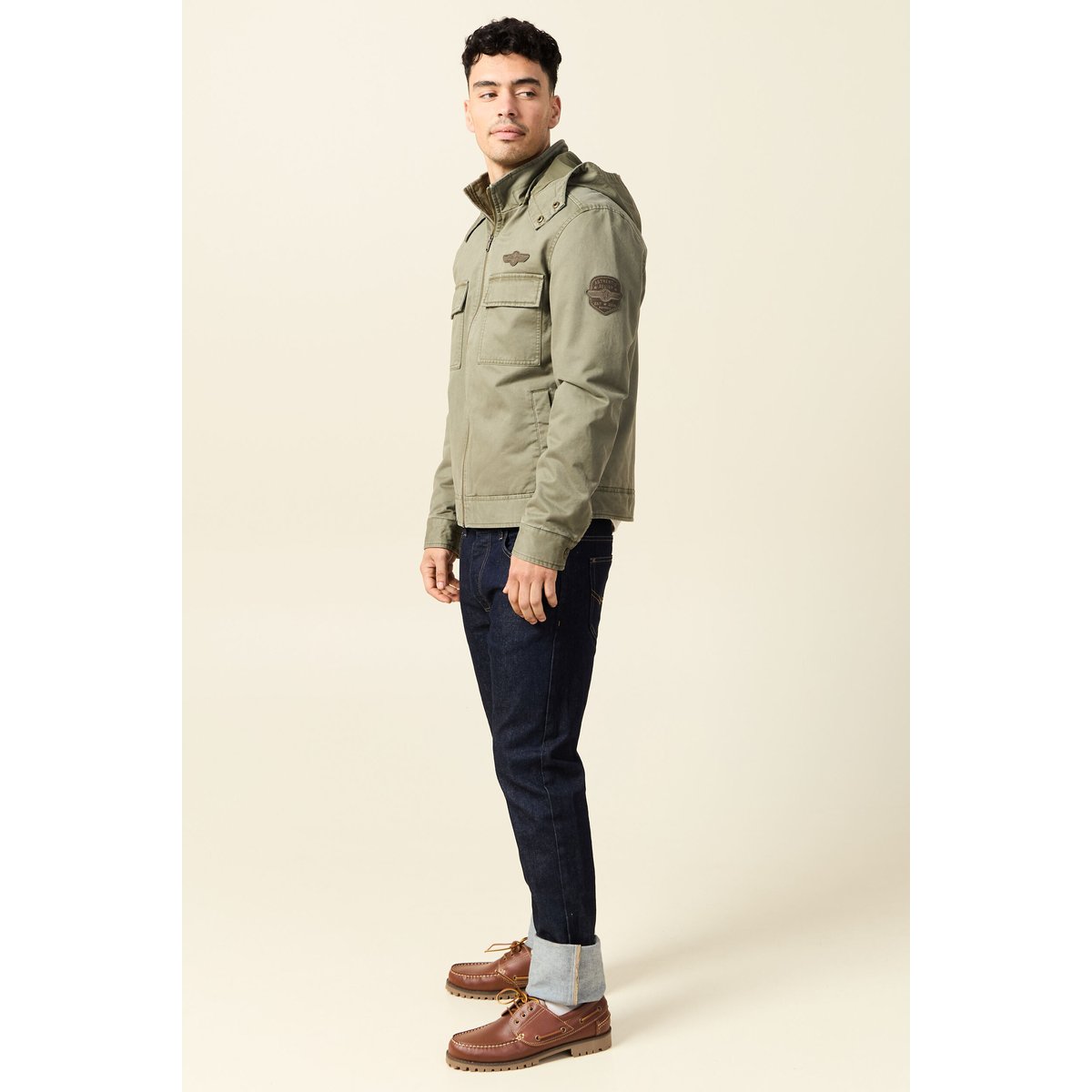 Blouson col montant à capuche vert kaki, BONOBO