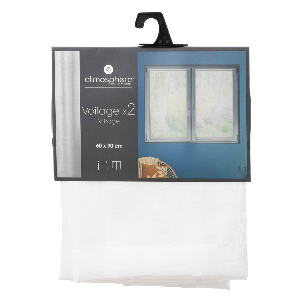 Lot de 2 voilages épurés MOLY blanc, ATMOSPHERA