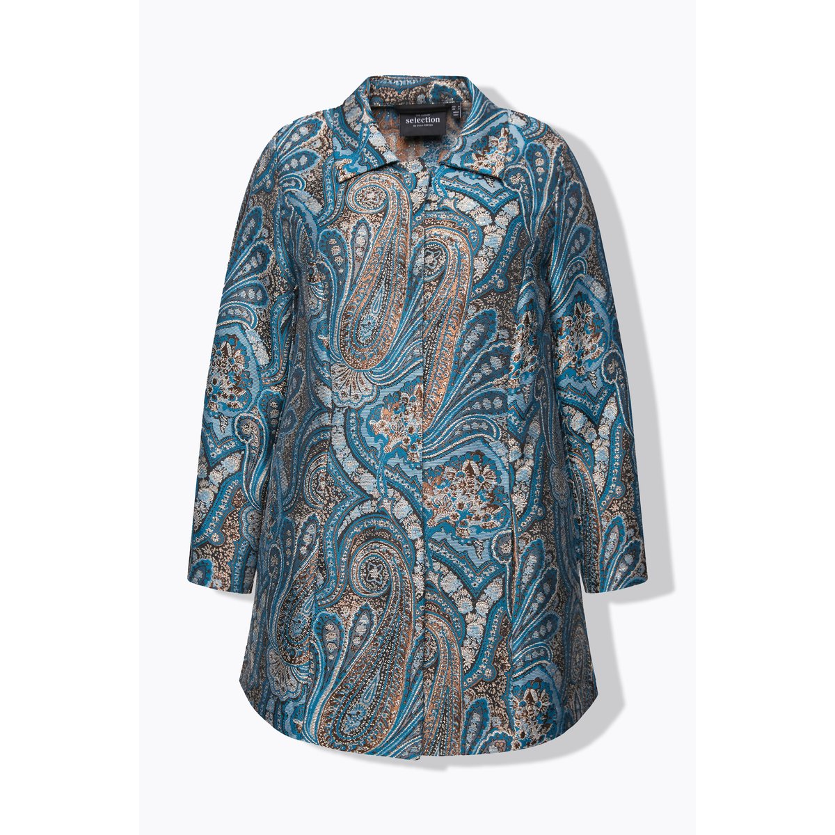 Veste jacquard à col chemise, effet métallisé bleu moyen, ULLA POPKEN