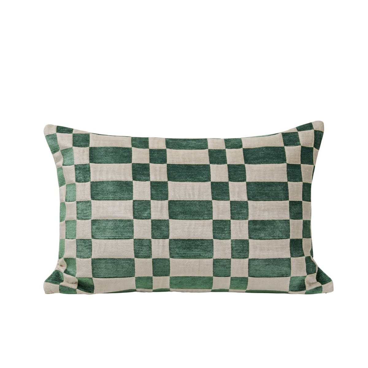 Housse De Coussin en Chenille épaisse au motif damier TCHEKY ecru et vert vif, MADURA