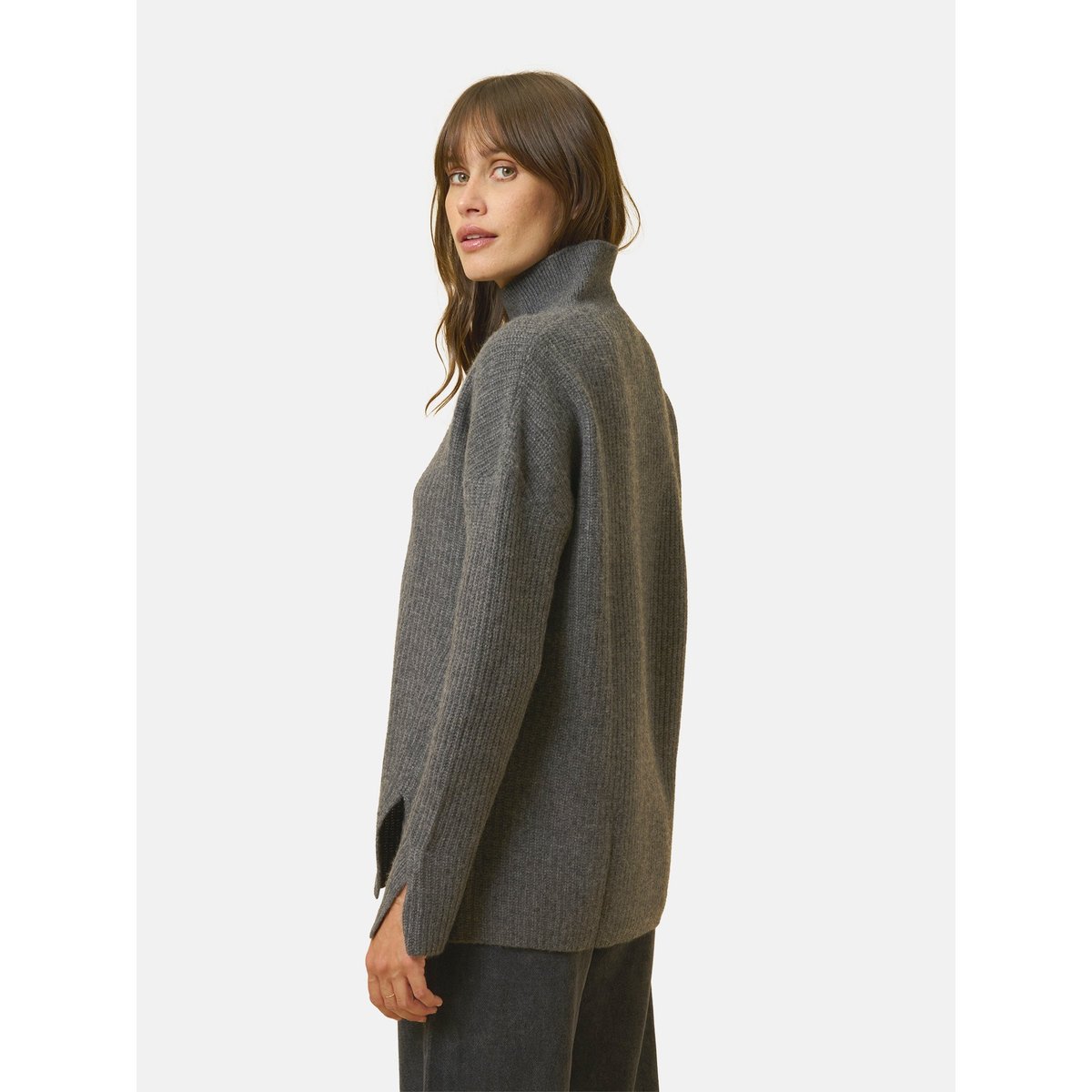 Pull Col Montant 4 Fils Nuage Chiné Romy gris clair chiné, JUST CASHMERE