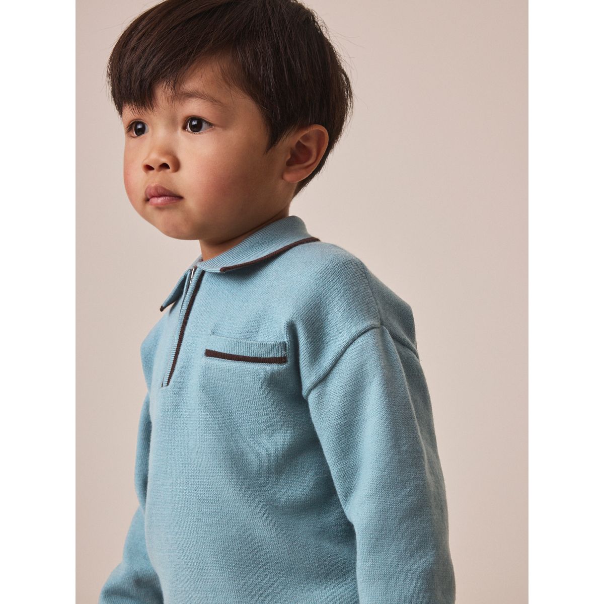 Polo en maille à col zippé et liserés bleu, NEXT