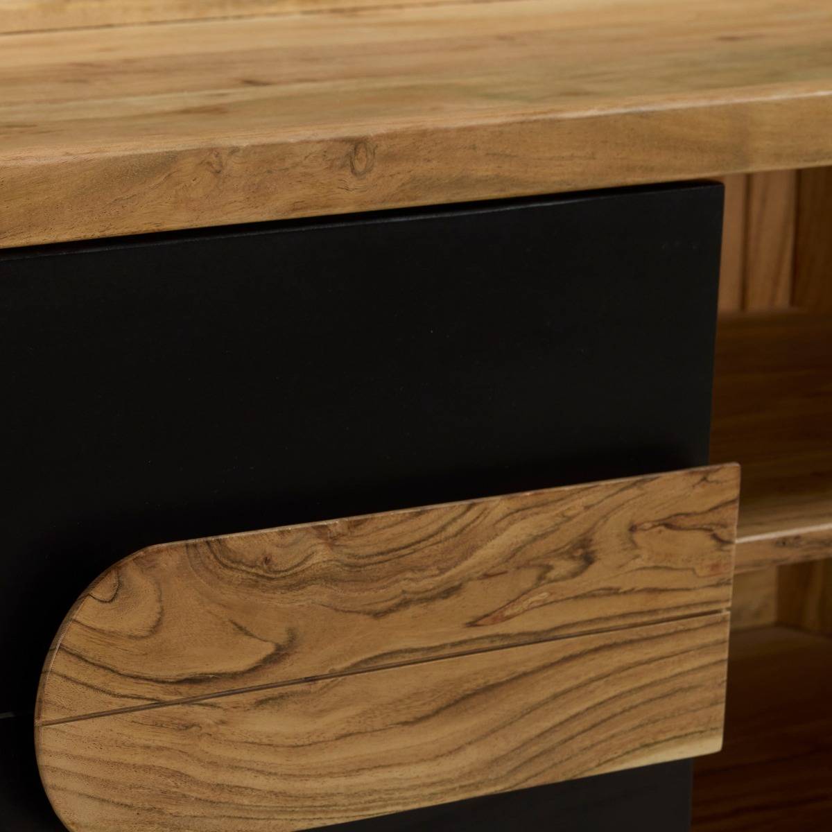Meuble TV en bois d'acacia CESAR noir, MADE IN MEUBLES 