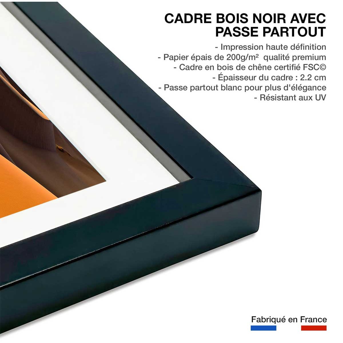 Affiche dune d'Iran affiche + cadre en bois - noir, HEXOA