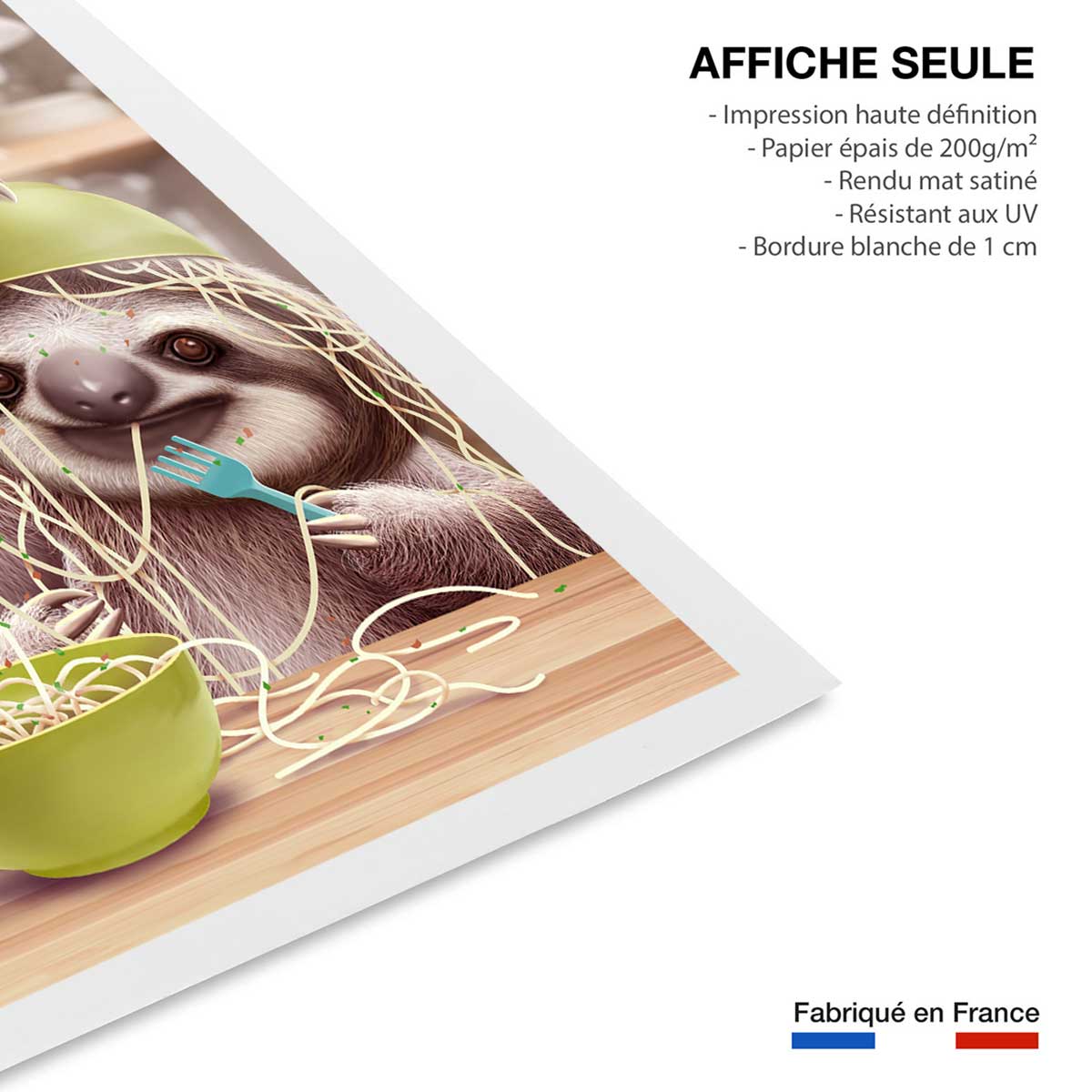 Affiche enfant jeune paresseux et spaghetti affiche seule, HEXOA