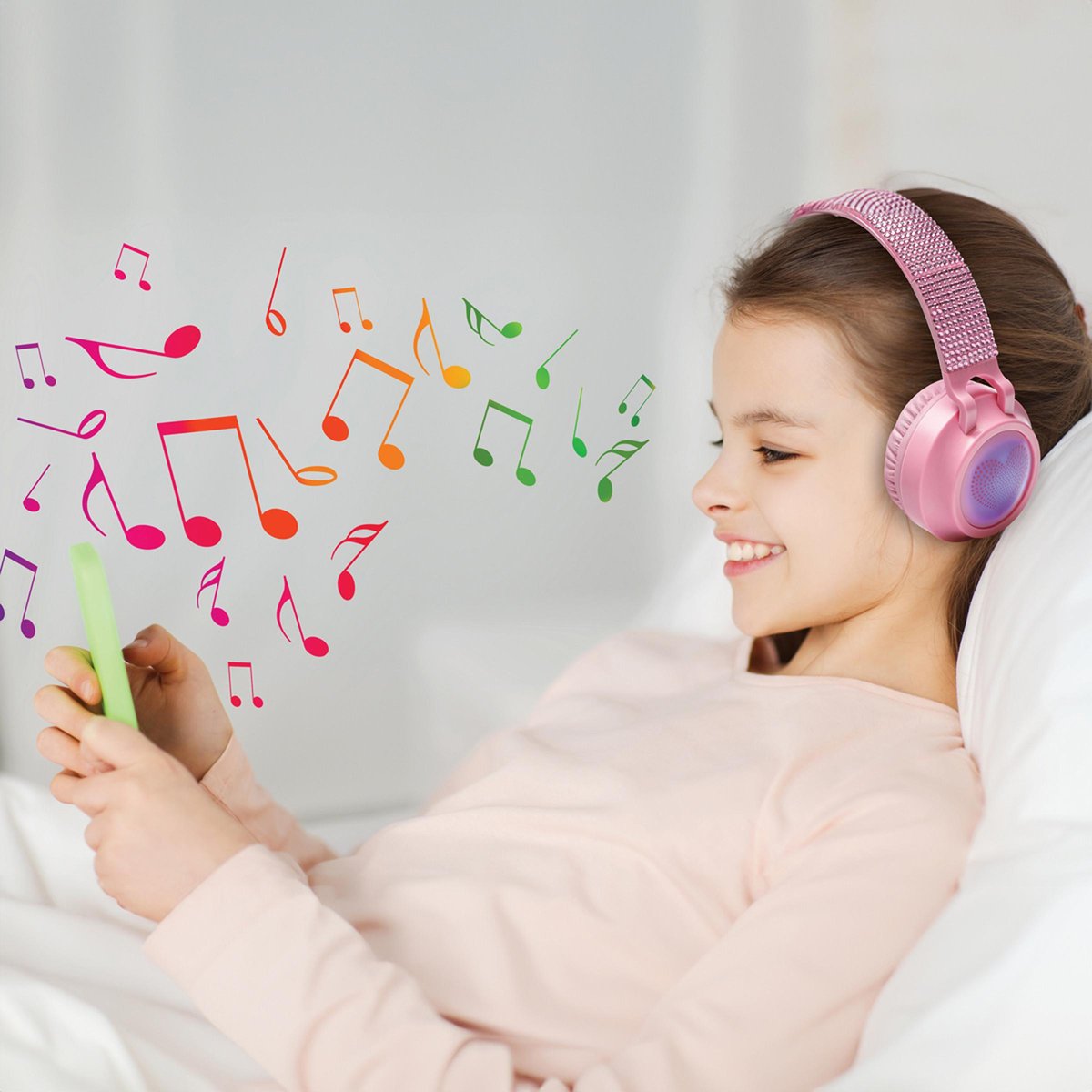 Casque lumineux pliable Bluetooth et filaire Girly avec limitation du volume rose, LEXIBOOK