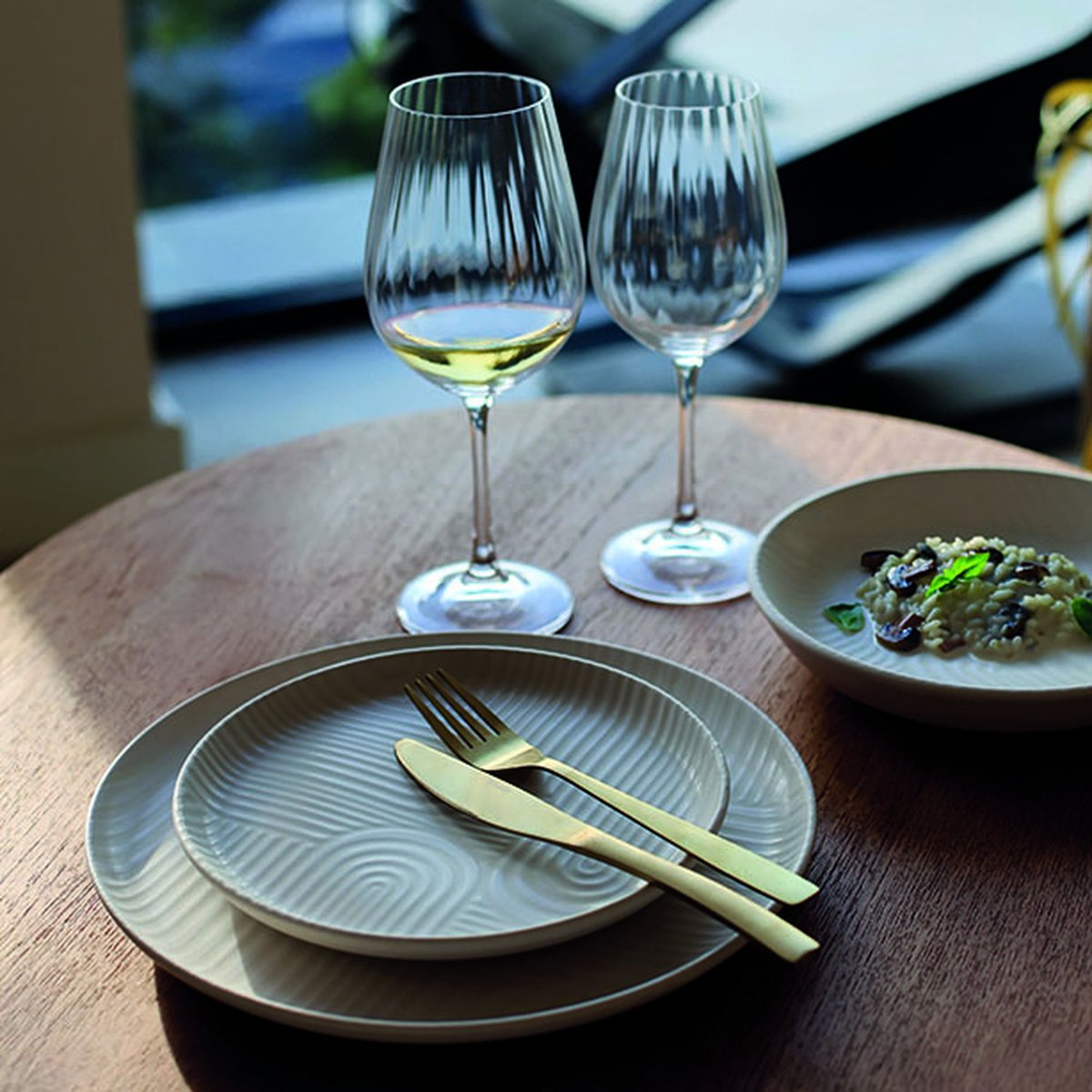 Lot de 6 assiettes creuses 20,5cm en grès, DUNE beige, NOVASTYL