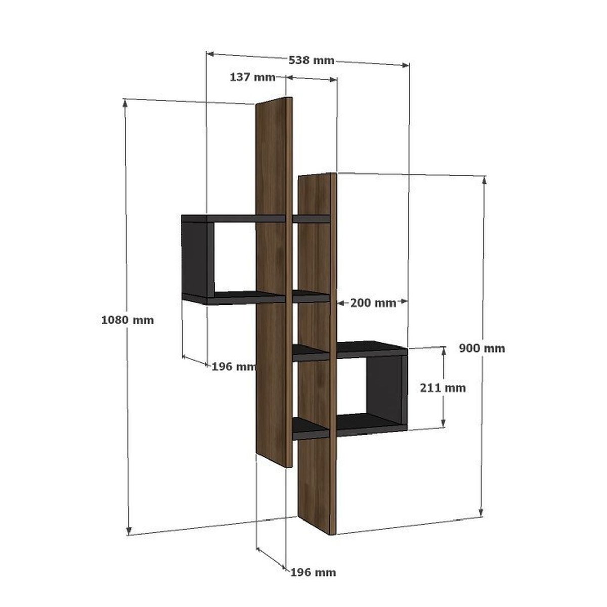 Etagère murale design effet bois ALBA gris foncé, TOILINUX