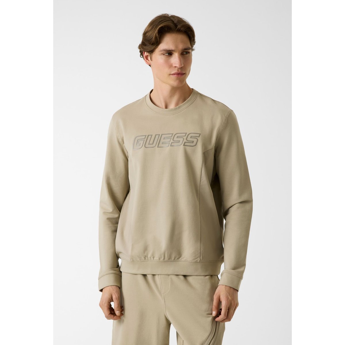 Sweatshirt Avec Logo Imprimé beige, GUESS