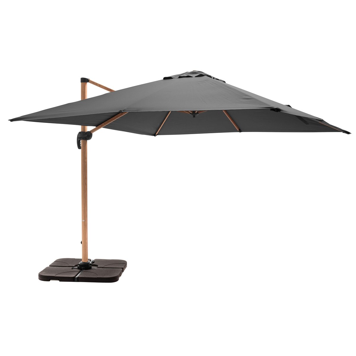 Parasol déporté 3 x 3m inclinable rotatif et 4 dalles à lester remplissables, BRESCIA gris anthracite, OVIALA