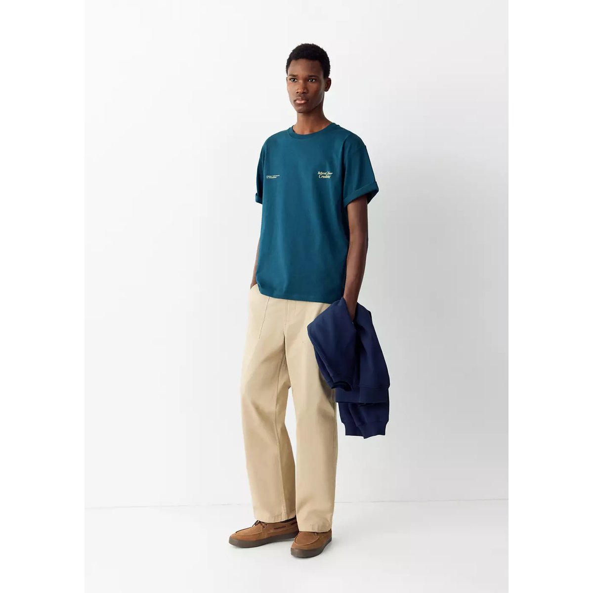 T-shirt texte imprimé bleu pétrole, MANGO TEEN