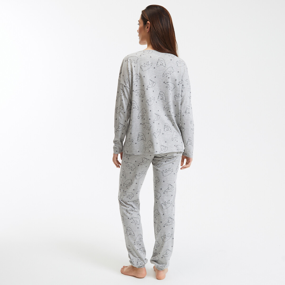 Pyjama en coton, manches longues gris imprimé, SO'HOME