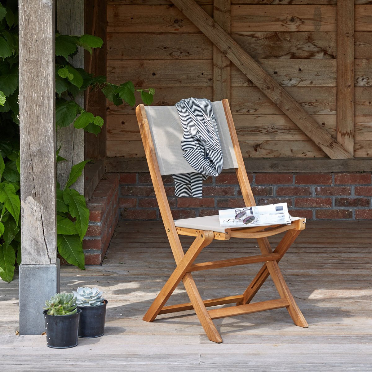 Chaise de jardin acacia et textilène  HANOÏ gris, BERAH GETAH