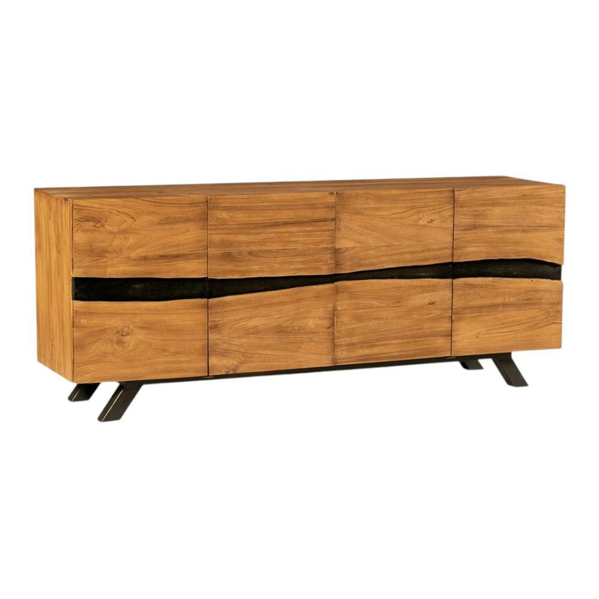 Buffet moderne bois recyclé teck laque noire 200 cm BARBADE bois naturel, PIER IMPORT