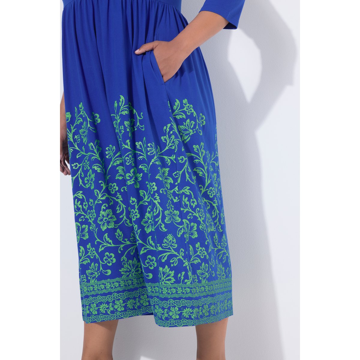 Robe maxi décolleté rond et manches longues marine, ULLA POPKEN