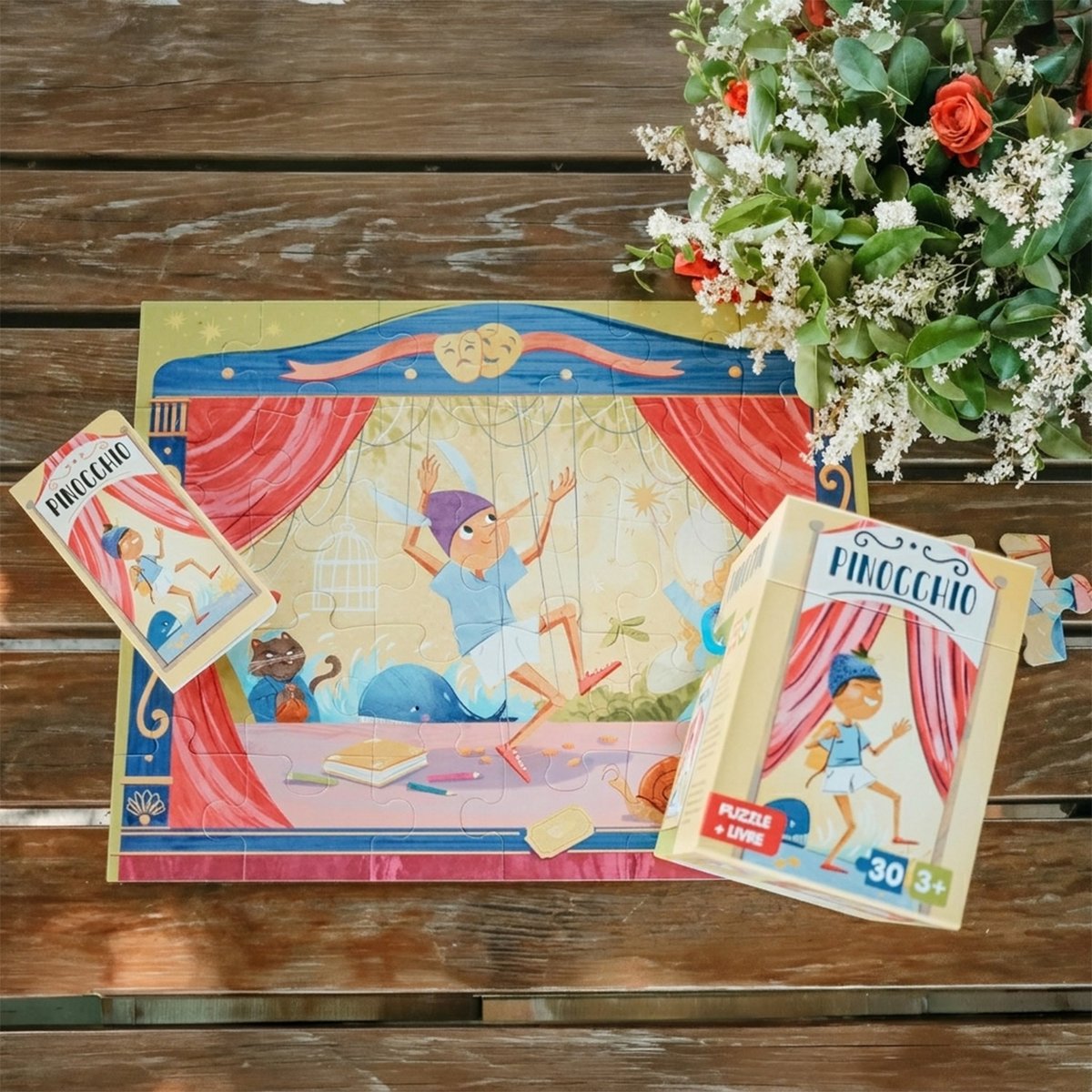 Puzzle et livre enfant Pinocchio jaune, SASSI