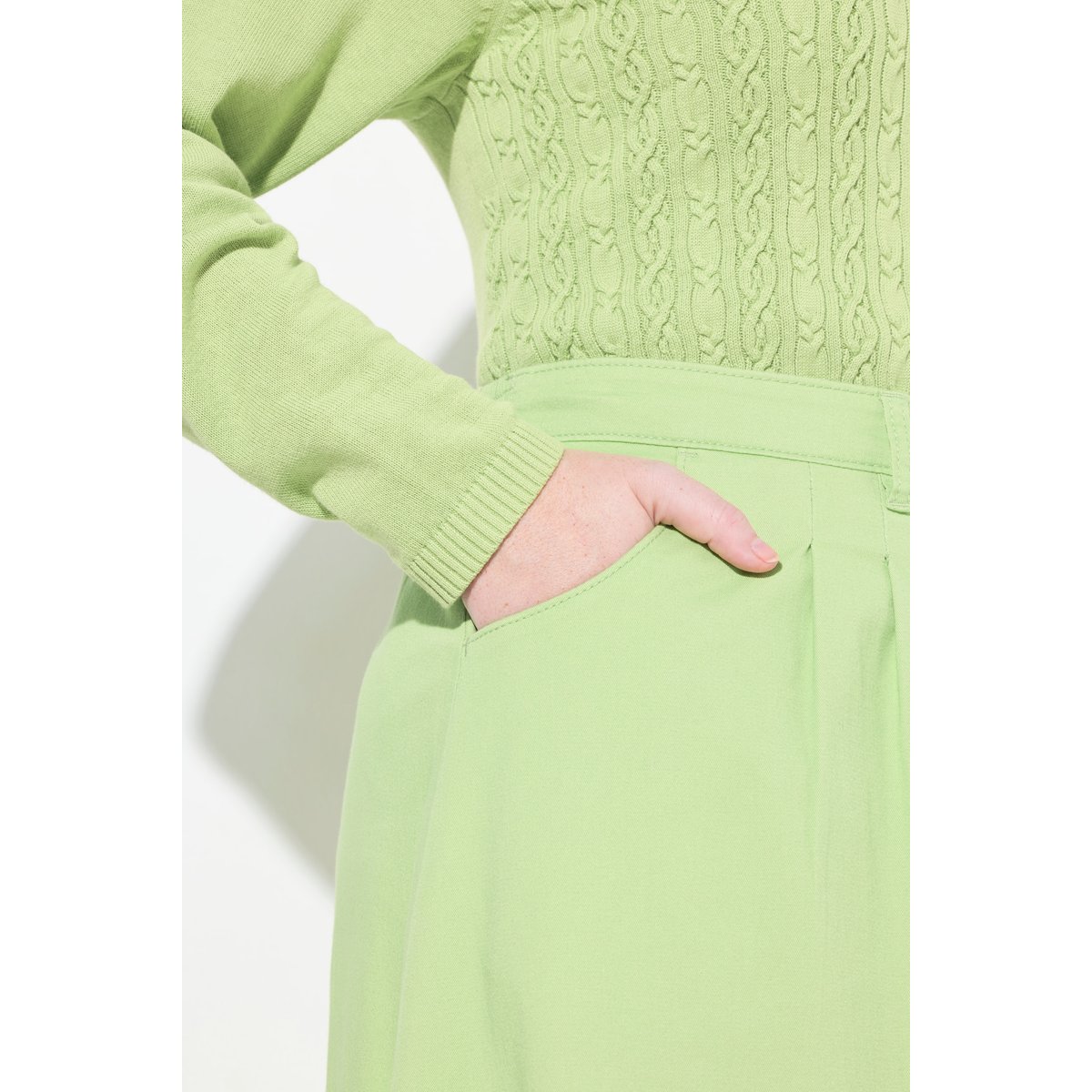 Jupe longue chino, coupe évasée vert citron, ULLA POPKEN