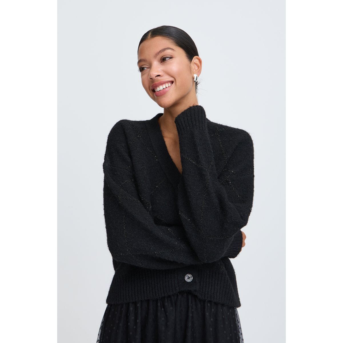 Cardigan manches longues noir meteorite, B.YOUNG