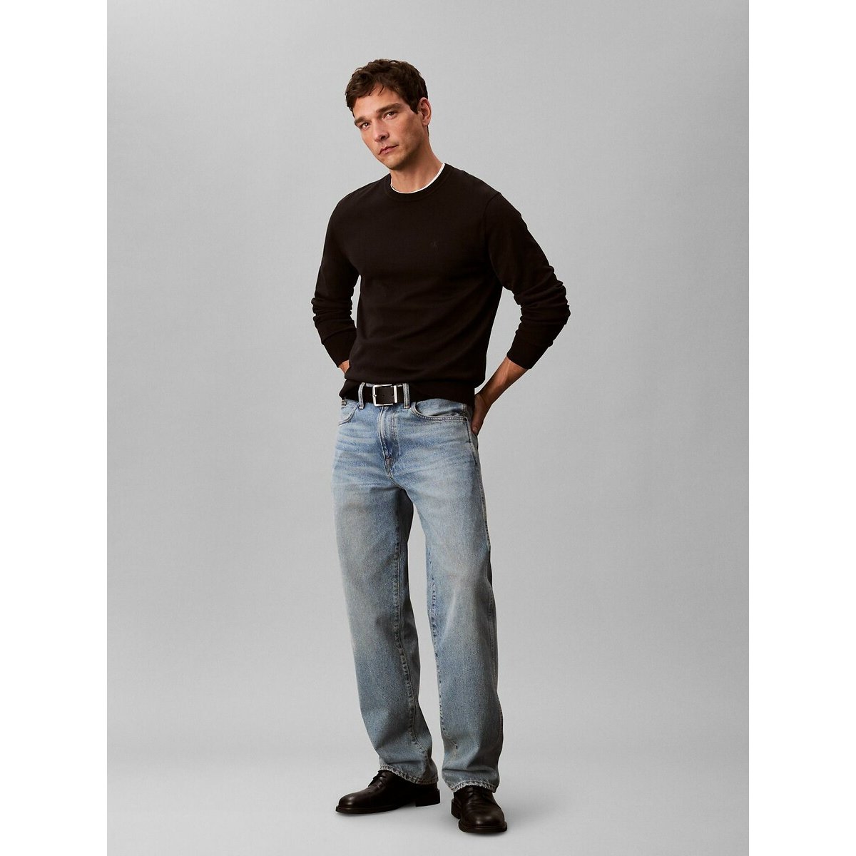Crew Neck Jumper in Fine Knit black, CALVIN KLEIN
